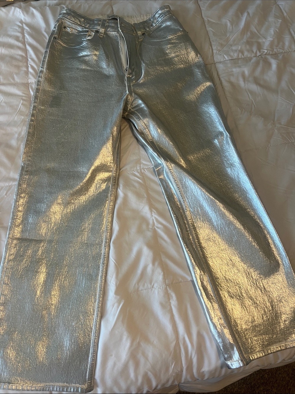 Abercrombie & Fitch Silver High-Rise Metallic Jeans
